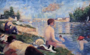 Final Study for 'Bathing at Asnieres by Georges Seurat Oil Painting