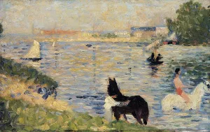 Horses in the Water by Georges Seurat - Oil Painting Reproduction