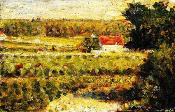 House with Red Roof by Georges Seurat - Hand-Painted Oil Painting Reproduction