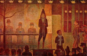 Invitation to the Sideshow painting by Georges Seurat