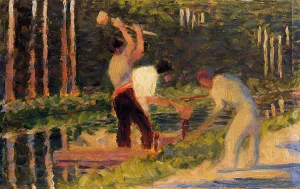 Men Laying Stakes Oil painting by Georges Seurat