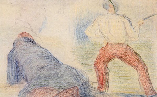 Main Product Photo of Soldier Fencing, Another Reclining Painting by Georges Seurat