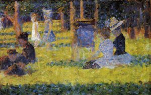 Woman Seated and Baby Carriage Oil painting by Georges Seurat