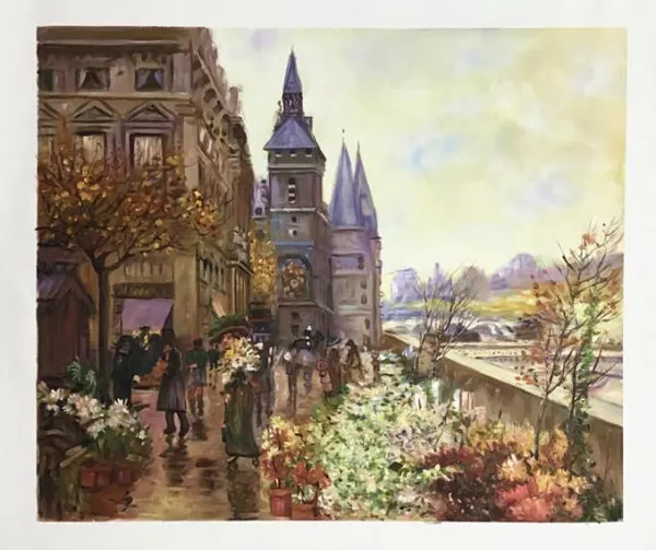 A Flower Market Along the Seine Oil Painting Reproduction