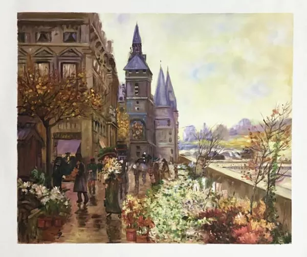 A Flower Market Along the Seine painting by Georges Stein