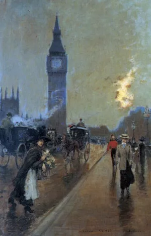 A View of Big Ben, London by Georges Stein - Oil Painting Reproduction