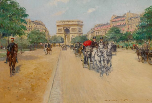 Along The Champs-elysees by Georges Stein - Hand-Painted Oil Painting Reproduction