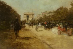 Arc de Triomphe seen from Avenue Foch by Georges Stein - Oil Painting Reproduction