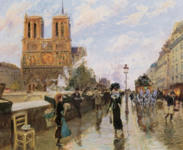 Les Quais pres de Notre Dame by Georges Stein - Hand-Painted Oil Painting Reproduction
