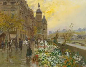 The Flower Market by Georges Stein Oil Painting