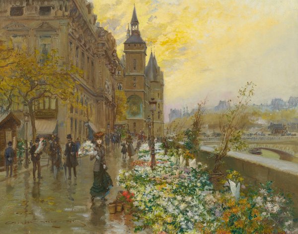 The Flower Market by Georges Stein - Hand-Painted Oil Painting Reproduction