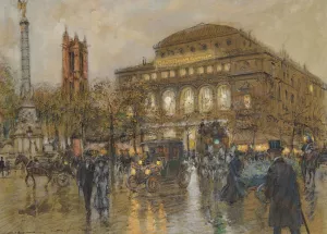 Theatre Du Chatelet And Tour St. Jacques, Paris by Georges Stein Oil Painting