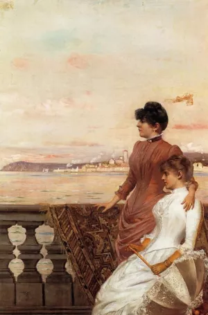On the Balcony by Georges Van Den Bos - Oil Painting Reproduction