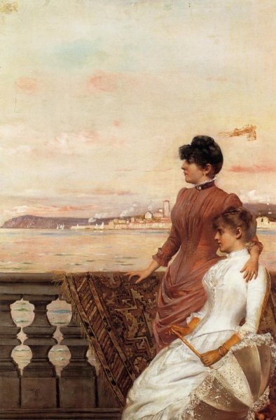 On the Balcony by Georges Van Den Bos - Hand-Painted Oil Painting Reproduction