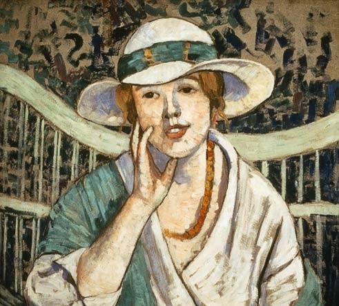 Main Product Photo of The White and Green Hat Painting by Georgette Agutte