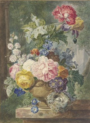 Blumenstraus In Einer Vase, Dabei Ein Vogelnest by Georgius Jacobus Johannes Van Os Oil Painting