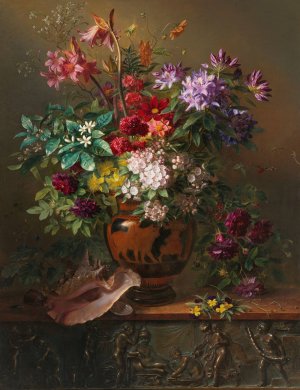 Still Life with Flowers in a Greek Vase; Allegory of Spring by Georgius Jacobus Johannes Van Os Oil Painting