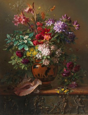 Stilleven met bloemen in een Griekse vaas; allegorie op de lente by Georgius Jacobus Johannes Van Os Oil Painting