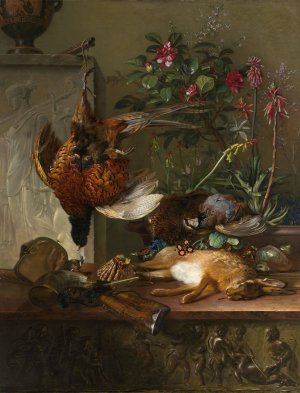 Stilleven met jachtbuit en Griekse stele; allegorie op de herfst by Georgius Jacobus Johannes Van Os Oil Painting
