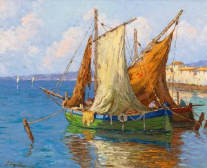 Le Retour Des Pecheurs Oil painting by Georgy Alexandrovich Lapchine