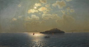 Lake Sevan In Moonlight by Georgy Zakharovich Bashinzhagyan Oil Painting