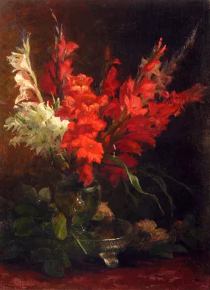 A Still Life With Gladioli And Roses by Geraldine Jacoba Van De Sande Bakhuyzen Oil Painting