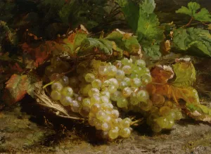 A Still Life with Grapes in a Basket painting by Geraldine Jacoba Van De Sande Bakhuyzen