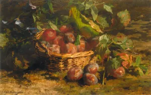Still Life with Plums in a Basket Oil painting by Geraldine Jacoba Van De Sande Bakhuyzen