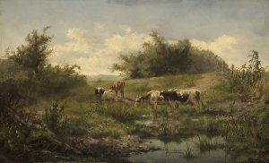 Cows at a Pond by Gerard Bilders Oil Painting