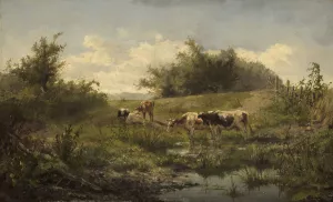 Cows at a Pond by Gerard Bilders Oil Painting