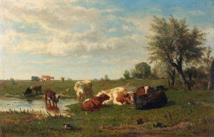 Cows in the Meadow by Gerard Bilders Oil Painting