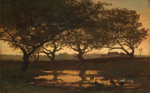 Woodland Pond at Sunset by Gerard Bilders Oil Painting