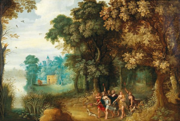 A wooded landscape with Diana and her Nymphs by Gerard De La Vallee - Hand-Painted Oil Painting Reproduction