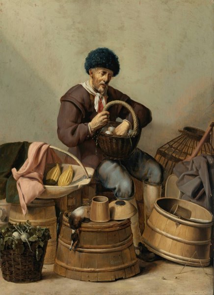 An Egg Dealer  by Gerard Donck - Hand-Painted Oil Painting Reproduction