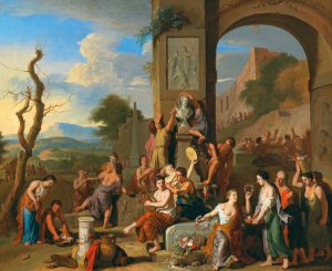A sacrifice in Roman ruins Oil painting by Gerard Hoet