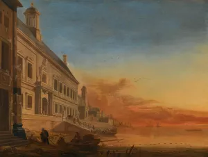 A Coastal Architectural Capriccio At Sunset by Gerard Houckgeest Oil Painting