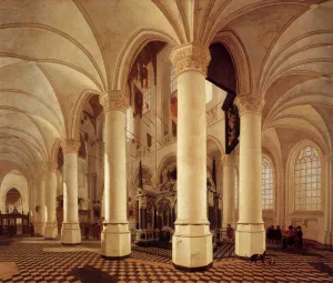 Ambulatory of the New Church in Delft with the Tomb of William the Silent Oil painting by Gerard Houckgeest
