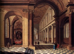 Interior of an Imaginary Catholic Church in Classical Style by Gerard Houckgeest Oil Painting