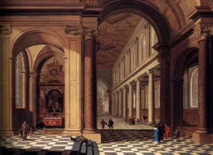 Interior of an Imaginary Catholic Church in Classical Style by Gerard Houckgeest - Oil Painting Reproduction