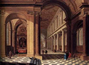 Interior of an Imaginary Catholic Church in Classical Style Oil painting by Gerard Houckgeest