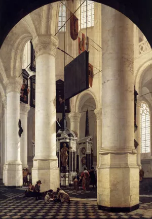 Interior of the Nieuwe Kerk, Delft, with the Tomb of William the Silent by Gerard Houckgeest - Oil Painting Reproduction