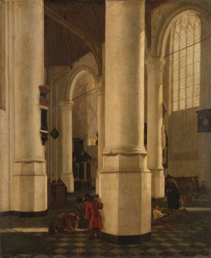 Interior of the Oude Kerk in Delft, with the Tomb of Vice-Admiral Pieter Pietersz Heijn by Gerard Houckgeest Oil Painting