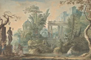 Arcadian Landscape with several Figures and a Statue of Apollo by Gerard Melder Oil Painting