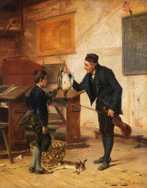 Das Unterpfand fur eine Geigenstunde by Gerard Portielje Oil Painting
