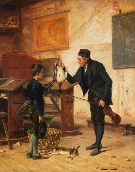Das Unterpfand fur eine Geigenstunde  by Gerard Portielje - Hand-Painted Oil Painting Reproduction