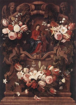 Floral Wreath with Madonna and Child