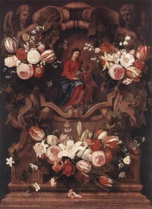 Floral Wreath with Madonna and Child Oil painting by Gerard Seghers
