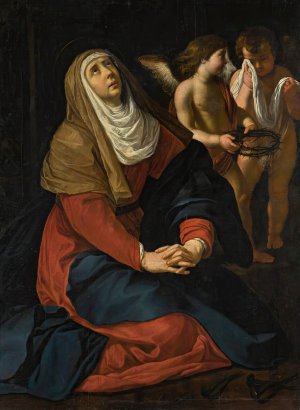 The Virgin In Prayer At The Foot Of The Cross, With Crying Angels by Gerard Seghers Oil Painting