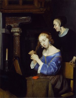 A Lady dressing her hair Oil painting by Gerard Ter Borch