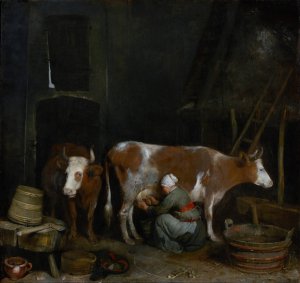 A Maid Milking a Cow in a Barn by Gerard Ter Borch Oil Painting